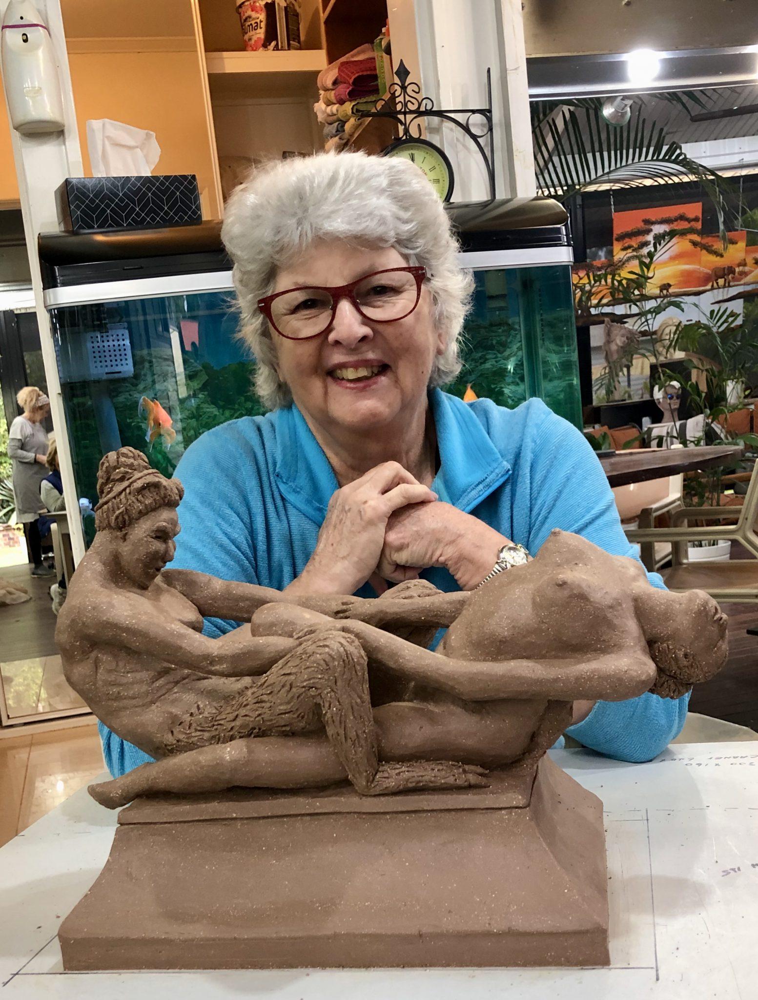 Completed her clay sculpture of a living tree at the art class - Georgettes  Art